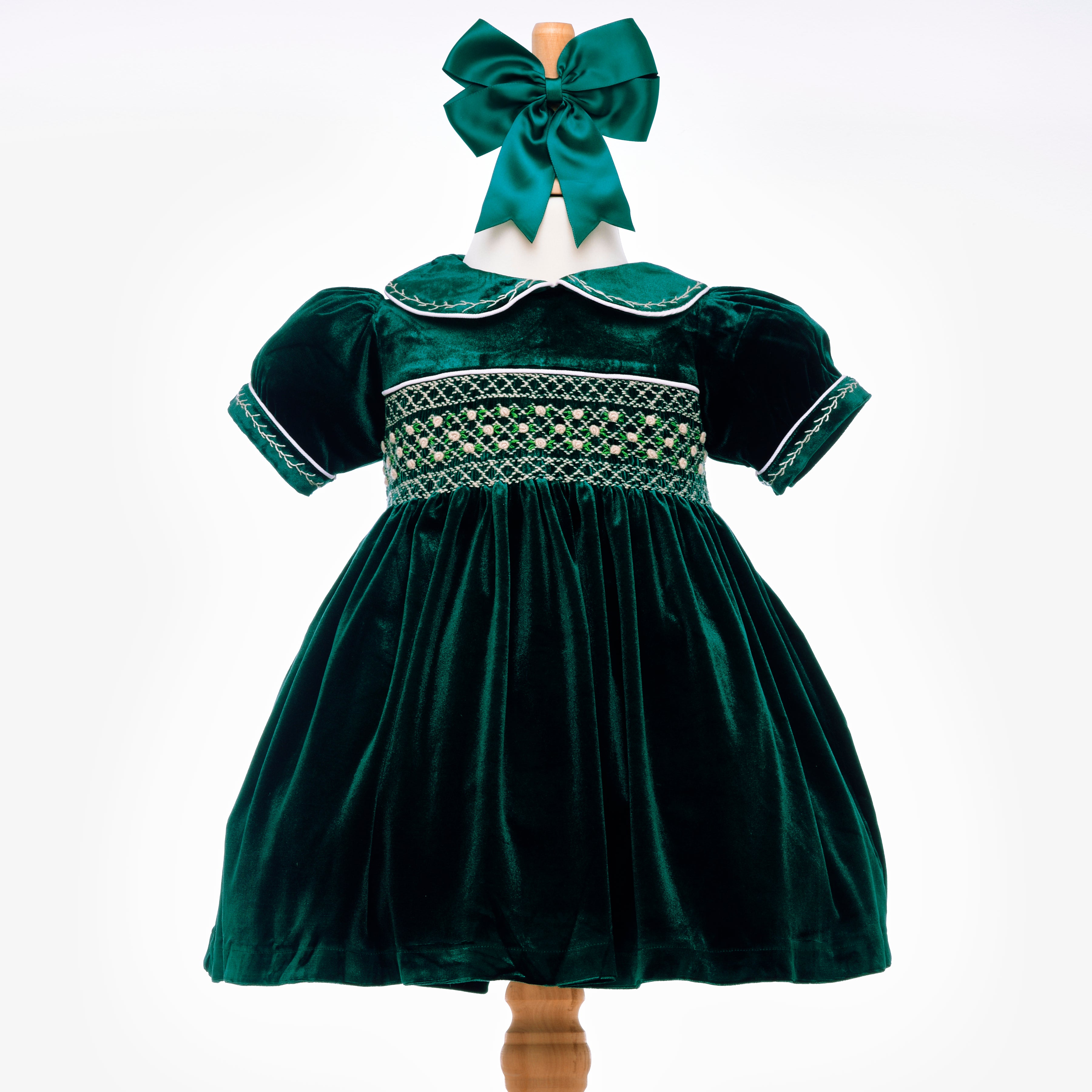 Ocean Baby Girls Emerald Velvet Smocked Petticoat Layered Dress (3M-8Y Ocean Baby Limited Ocean Baby Girls Emerald Velvet Smocked Petticoat Layered Dress (3M-8Y Ocean Baby Limited