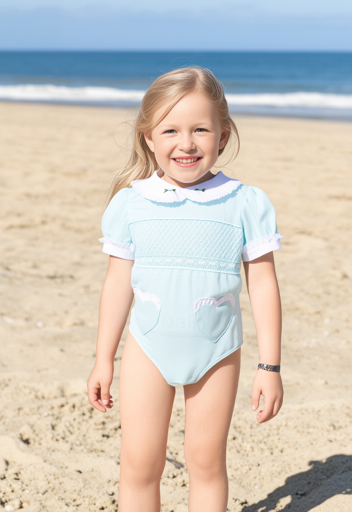 Jasmine Sea-2-Shore Smocked Girls Swimsuit with Poppers - SPF Protected (6M-6Yrs)