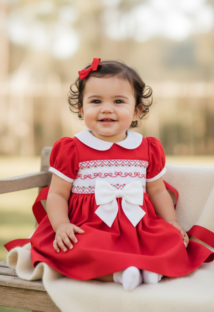 Ocean Baby Girls Red Satin Smocked Petticoat Layered Dress - (NB-8Yrs)