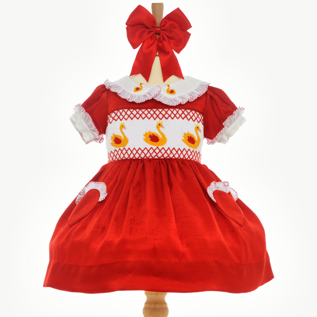 Ocean Baby Girls Exclusive Ruby Swan Lux Collection Satin Smocked Petticoat Layered Dress (NB-10Yrs)