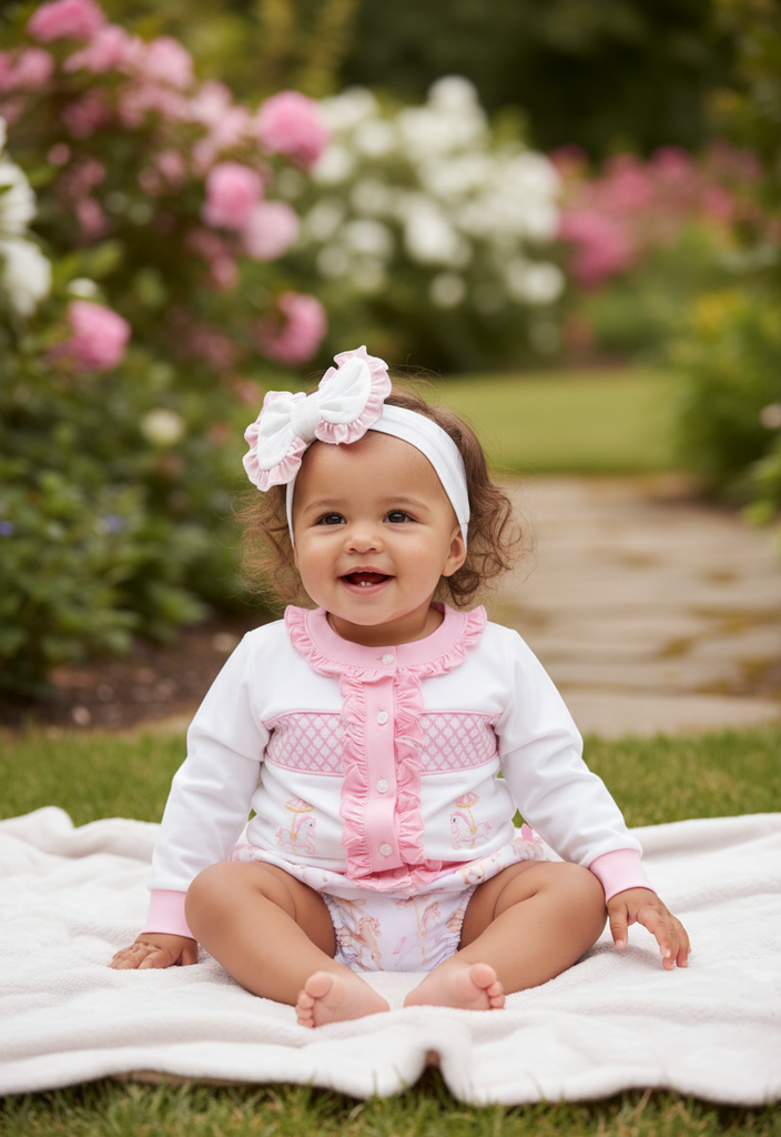 Ocean Baby Girls Carousel Smocked Cardigan & Pants Outfit (NB-4Yrs)