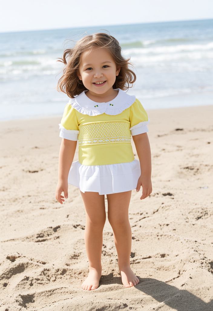 Limonati Sea-2-Shore Smocked Girls Swimsuit with Poppers - SPF Protected (6M-6Yrs)
