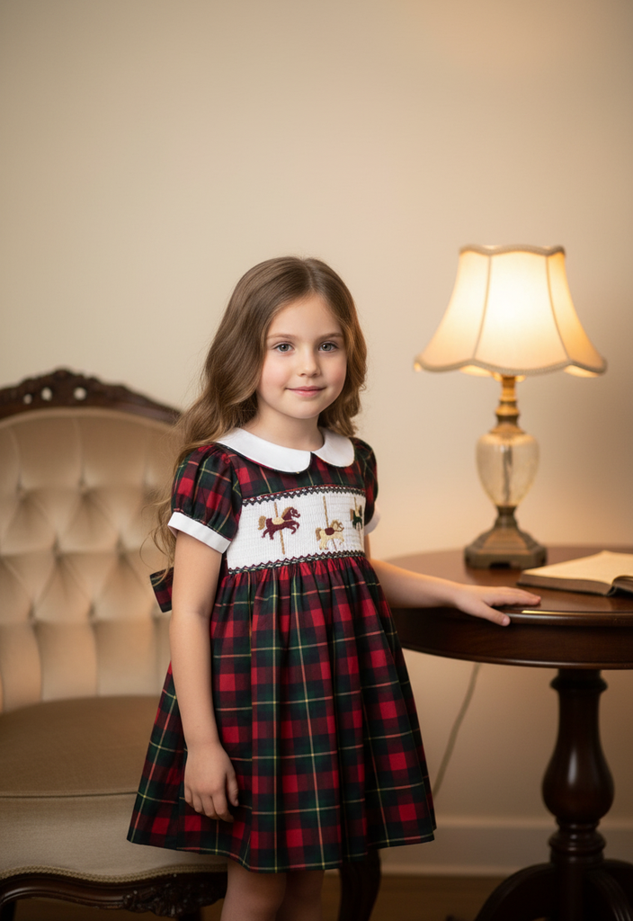 Ocean Baby Girls Trio Plaid Smocked Petticoat Layered Dress (NB-8Yrs)