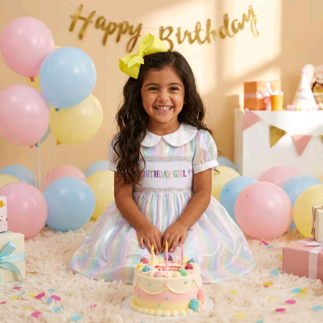 Ocean Baby Birthday Girl Smocked Multicoloured Petticoat Layered Dress