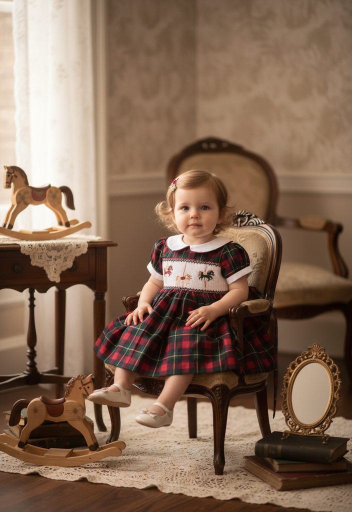 Ocean Baby Girls Trio Plaid Smocked Petticoat Layered Dress (NB-8Yrs)