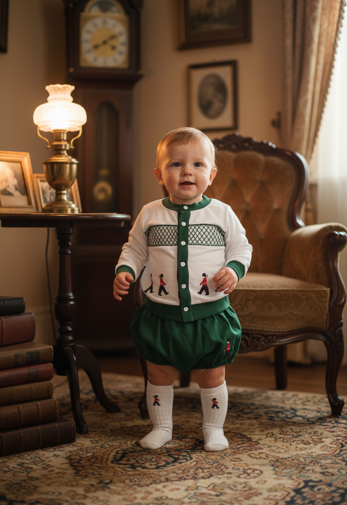 Ocean Baby Boys Emerald King's Soldier Smocked Cardigan & Pants Outfit (NB-3Yrs)