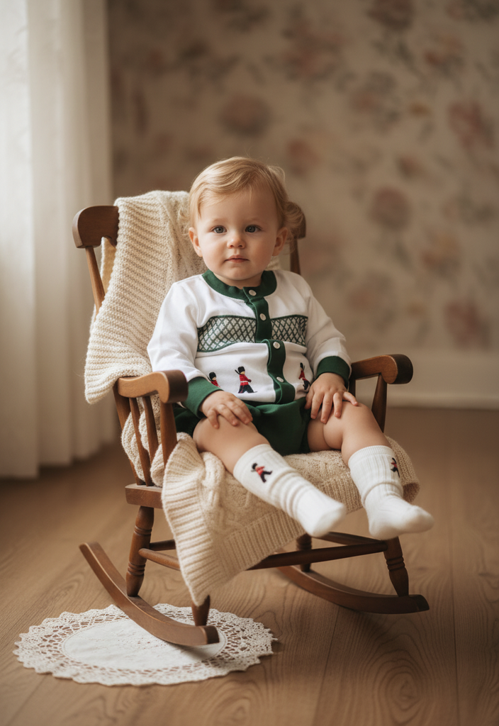Ocean Baby Boys Emerald King's Soldier Smocked Cardigan & Pants Outfit (NB-3Yrs)