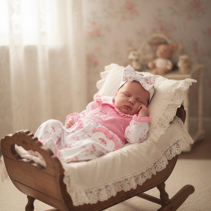 Footed Baby Girl White Infant Layette Cotton Footed Baby