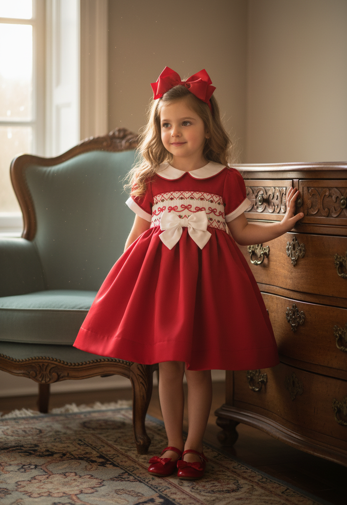 Ocean Baby Girls Red Satin Smocked Petticoat Layered Dress - (NB-8Yrs)