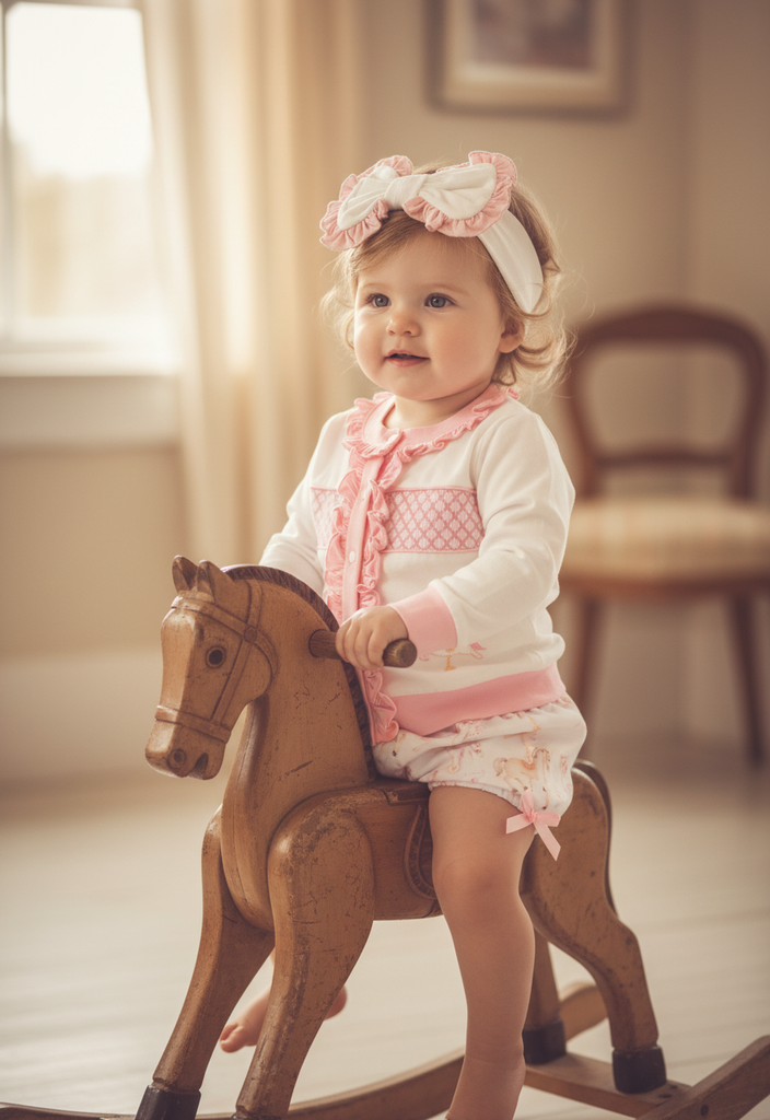 Ocean Baby Girls Carousel Smocked Cardigan & Pants Outfit (NB-4Yrs)