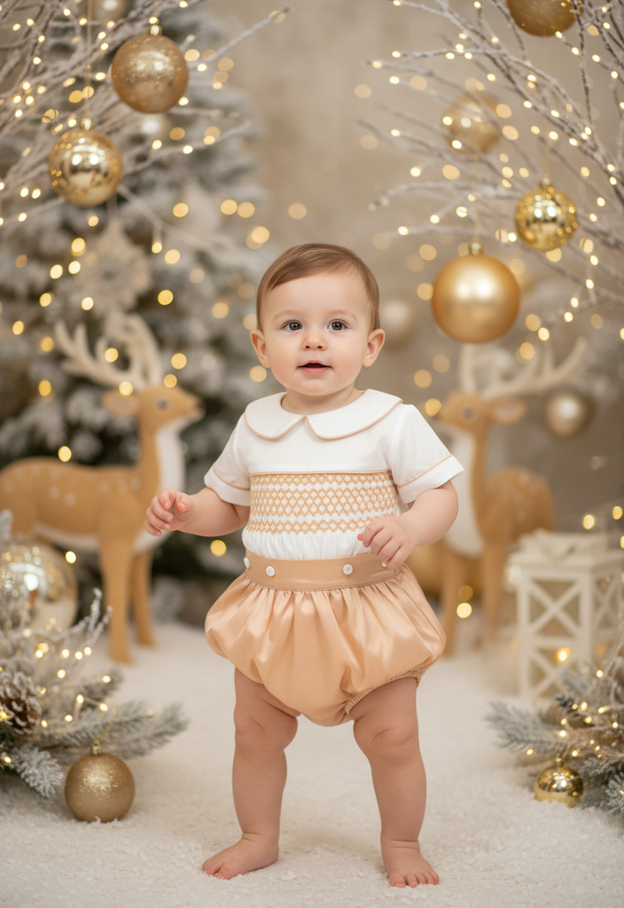 Ocean Baby Boys Amber Gold Smocked Satin Buster Suit (NB-3Y)