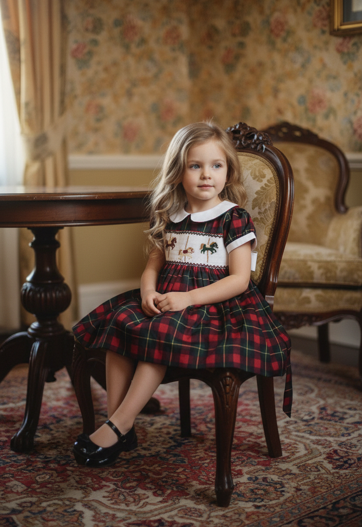 Ocean Baby Girls Trio Plaid Smocked Petticoat Layered Dress (NB-8Yrs)