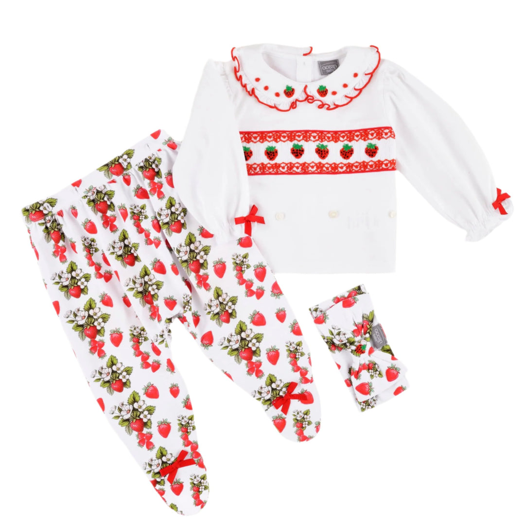 girls smocked strawberry sleepsuit