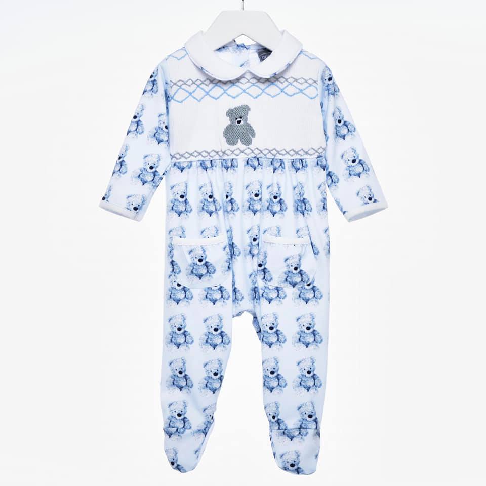 Smocked boys sleepsuit
