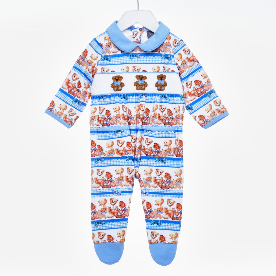 smocked baby boys sleepsuit