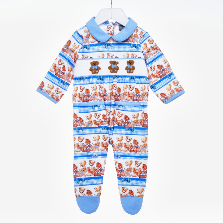 smocked baby boys sleepsuit