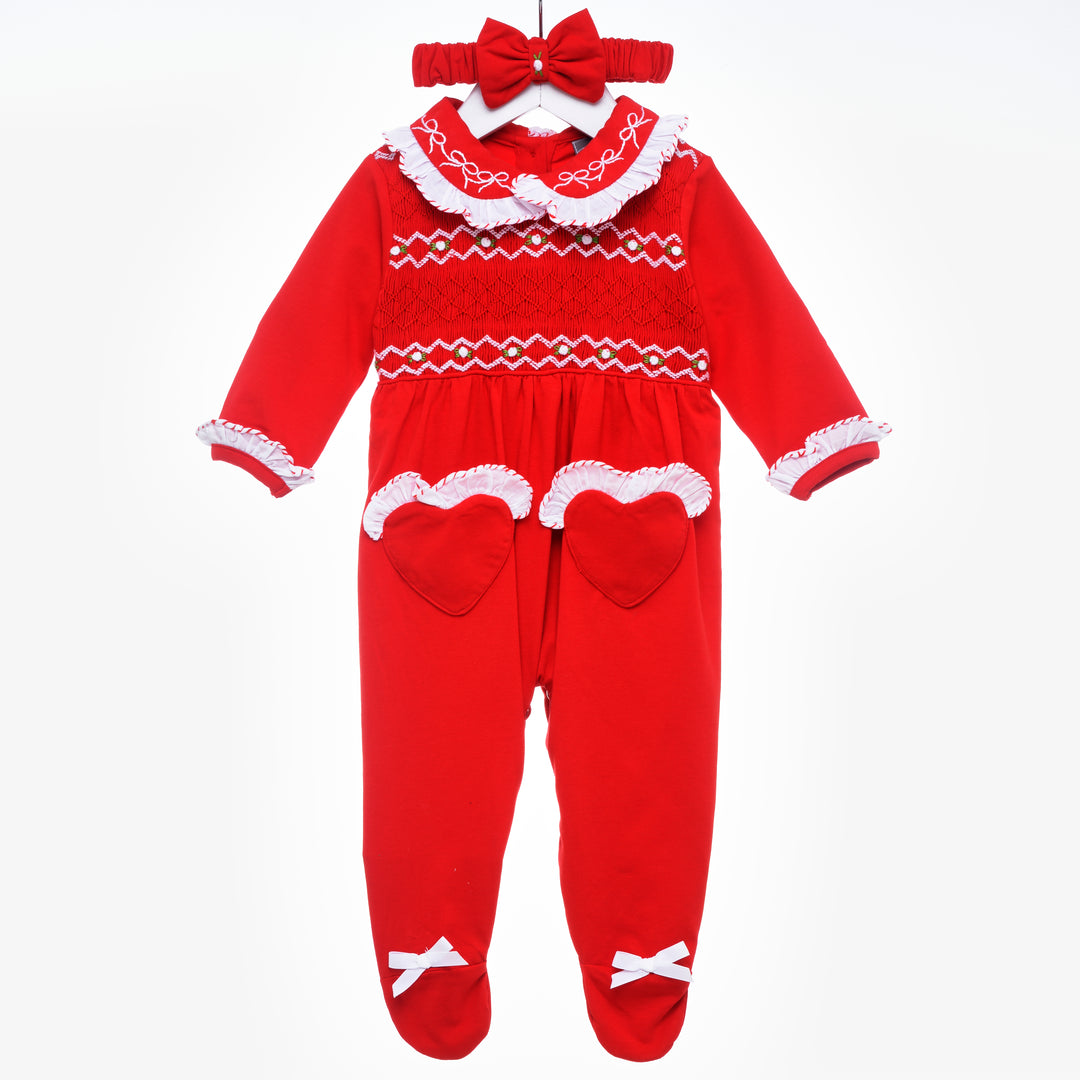 smocked baby girls sleepsuit