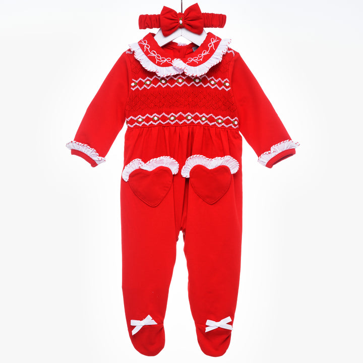 smocked baby girls sleepsuit