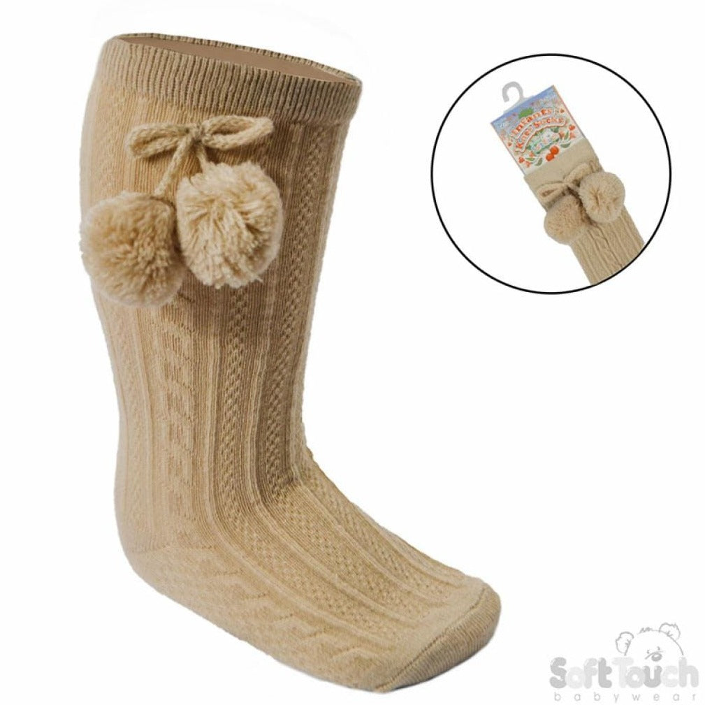 camel pompom baby socks. knee high camel socks