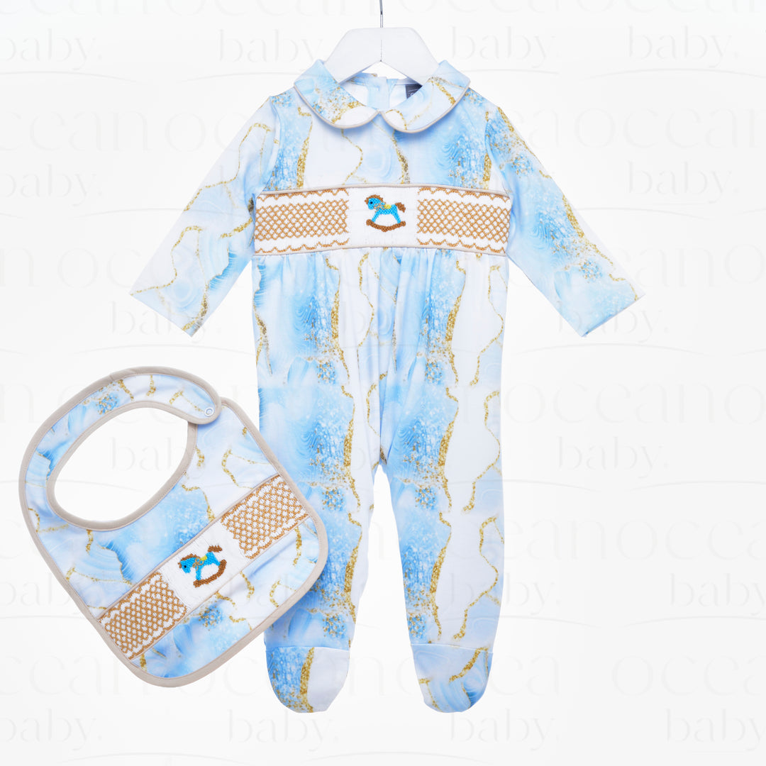 smocked baby sleepsuit set