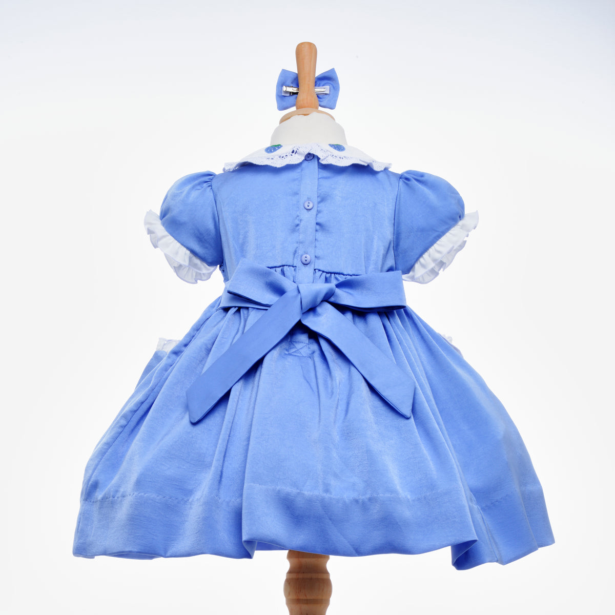 Ocean Baby Girls Smocked Petticoat Layered Dress Blue Satin