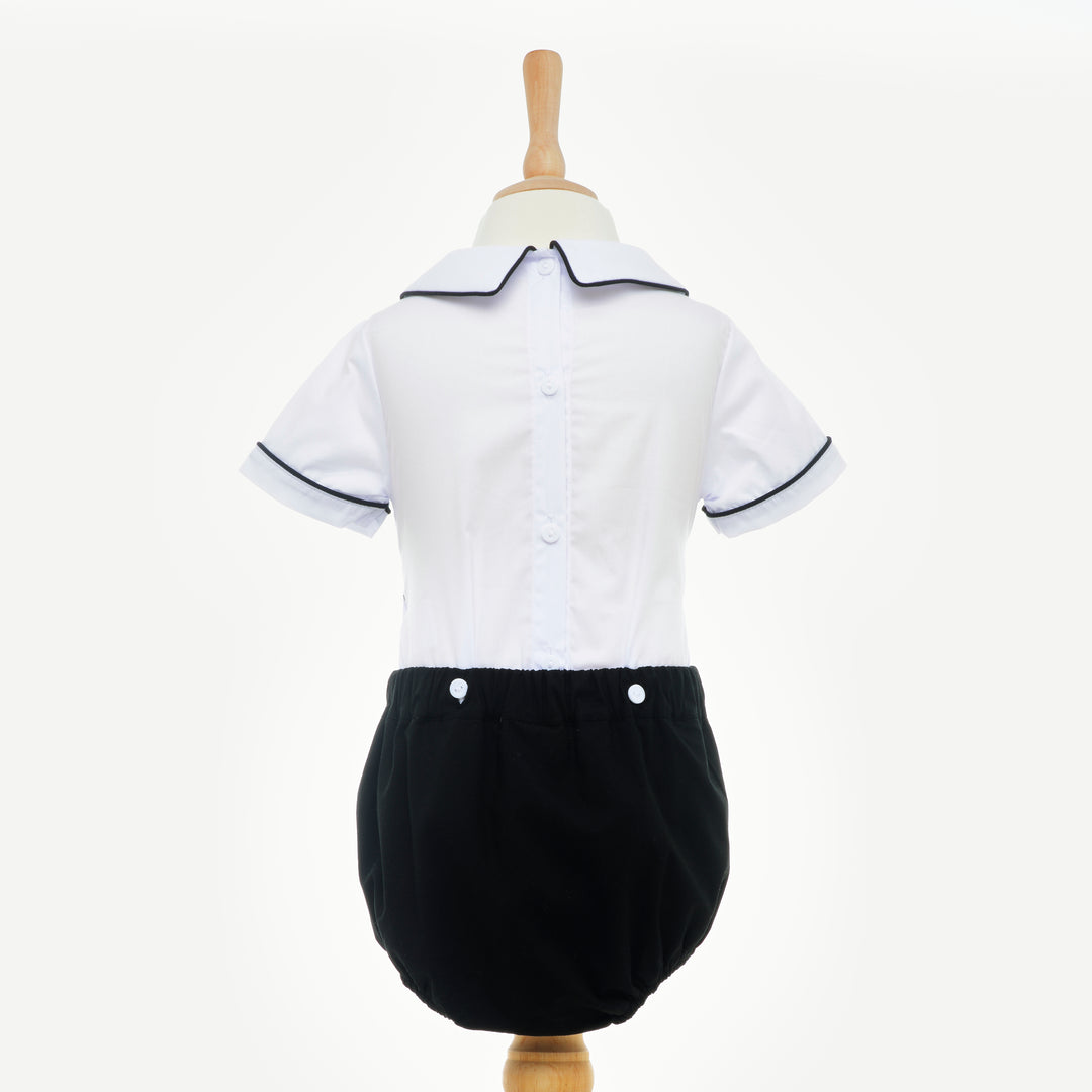 black smocked baby boys suit