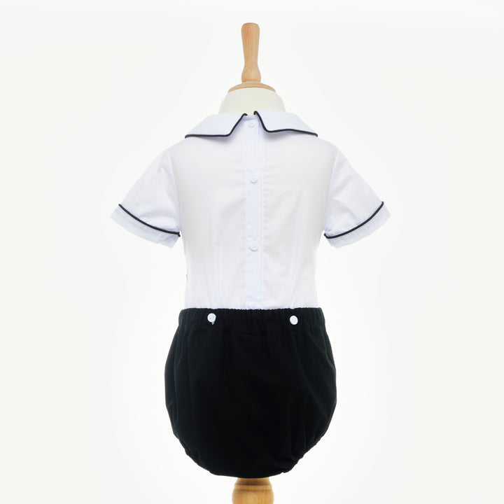 black smocked baby boys suit