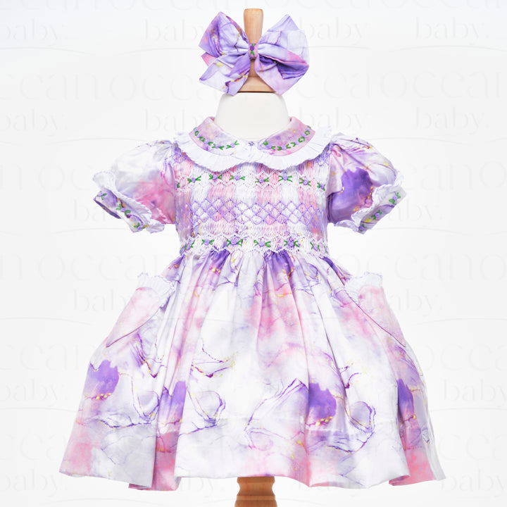 lilac smocked girls dress