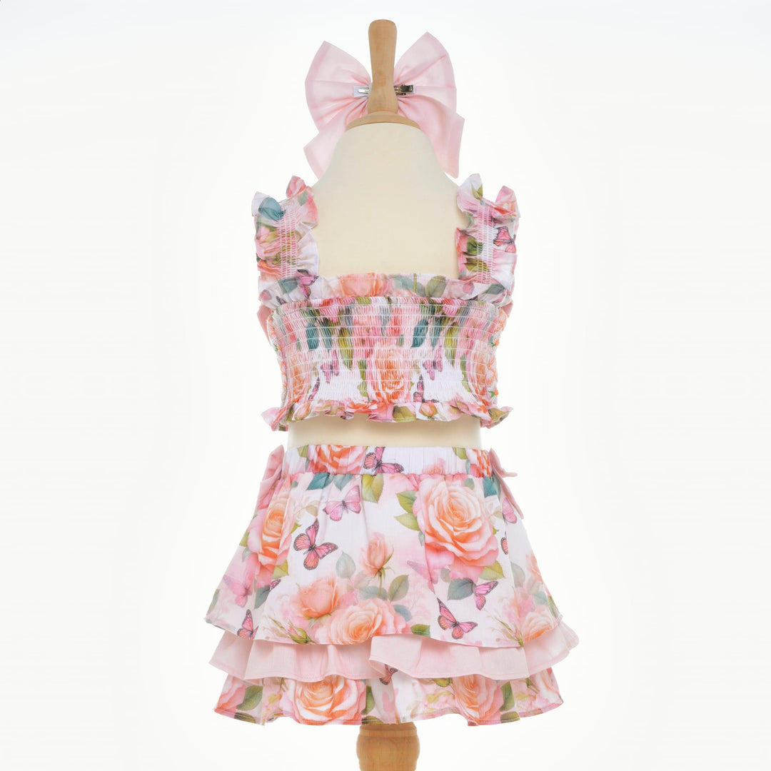 girls floral peach skirt set