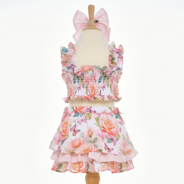 girls floral peach skirt set