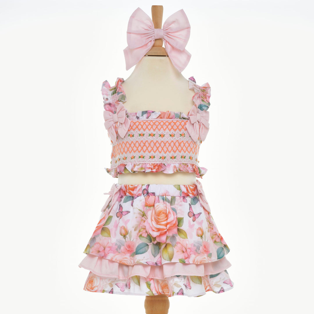 girls smocked floral skirt set