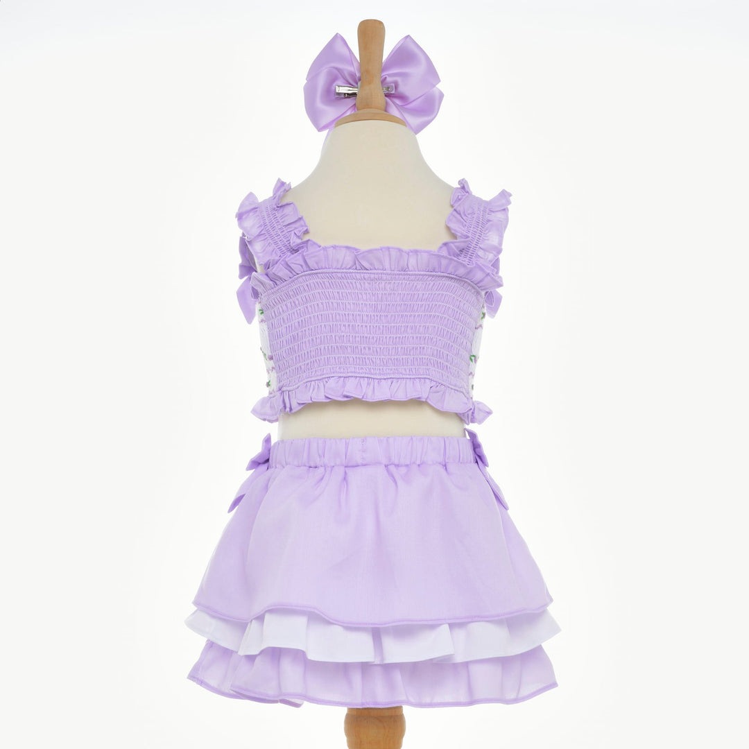 baby girls lavender smocked skirt set