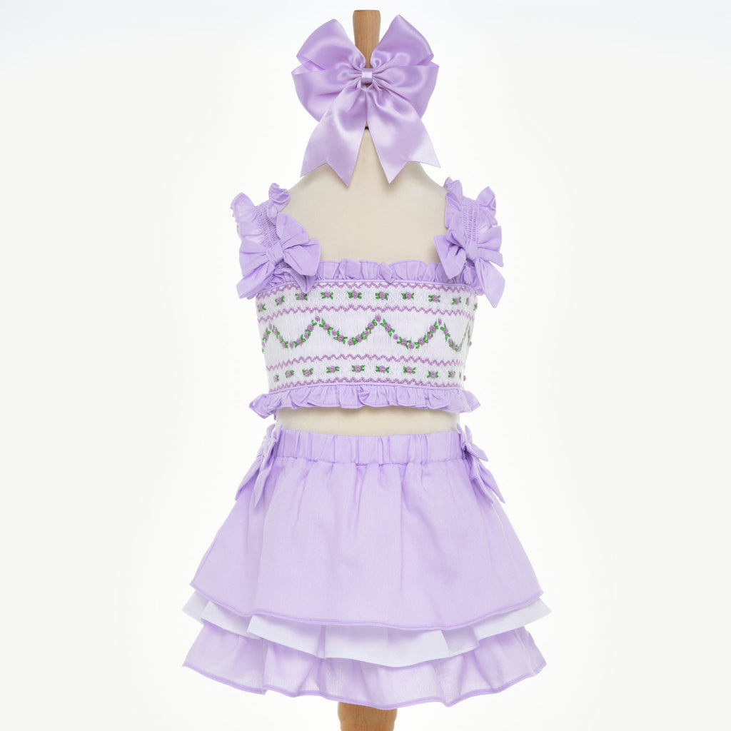 girls smocked lavender skirt set