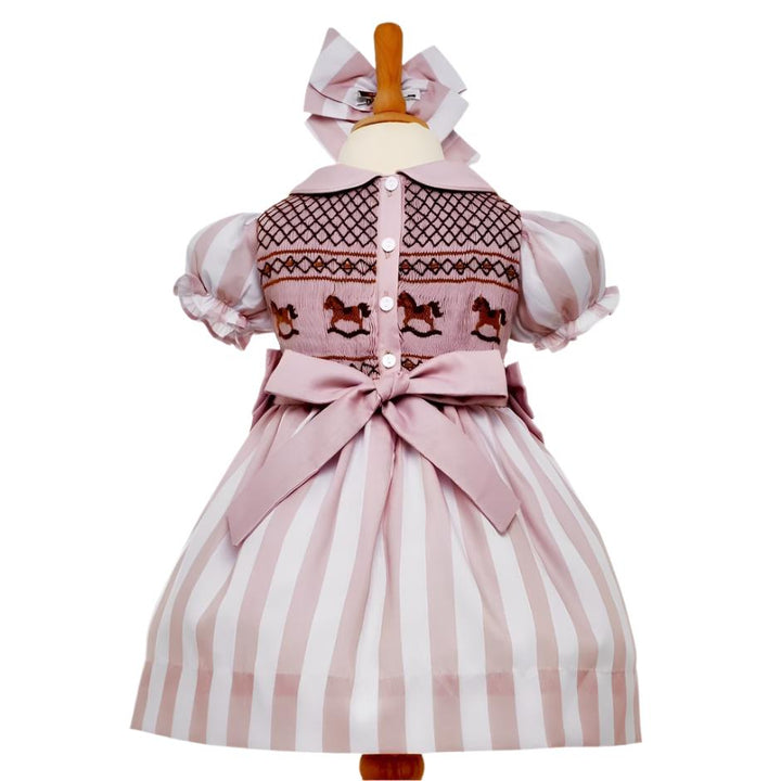 girls rocking horse smocked dress