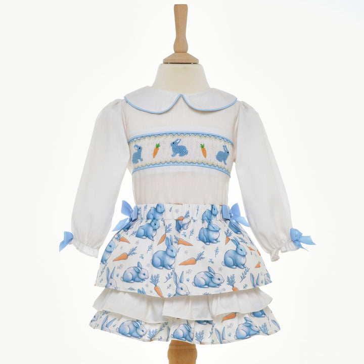 girls smocked bunny skirt set