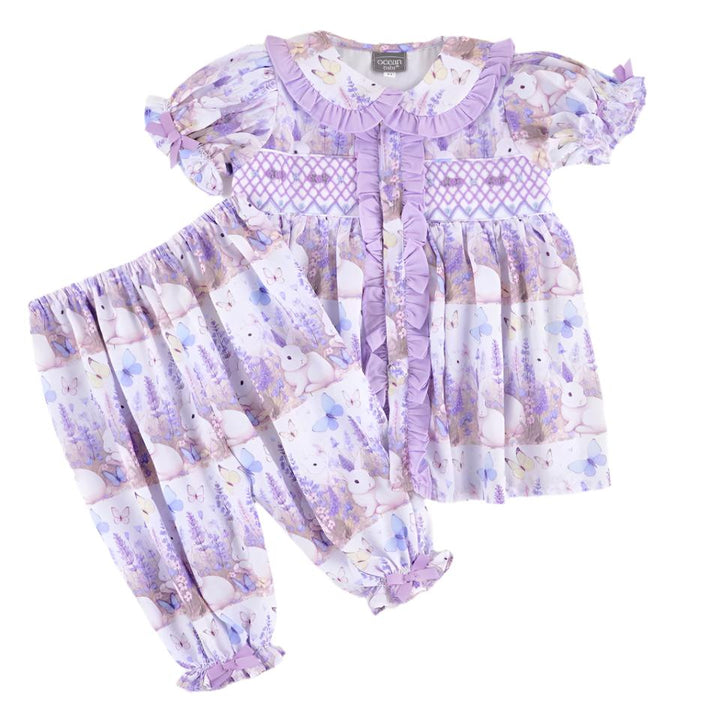 girls lilac bunny smocked pj set