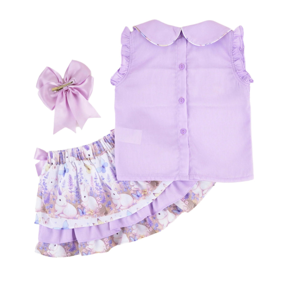 lilac girls smocked bunny skirt set