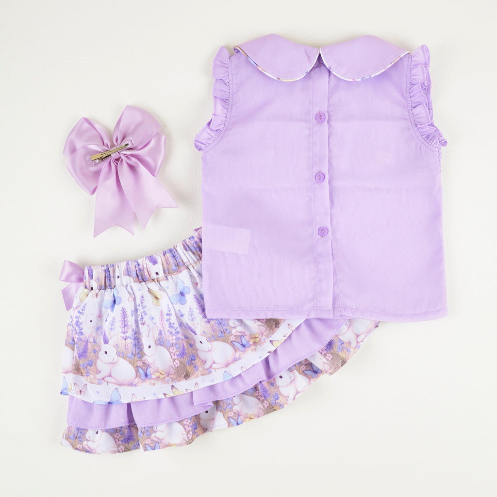 lilac girls smocked bunny skirt set