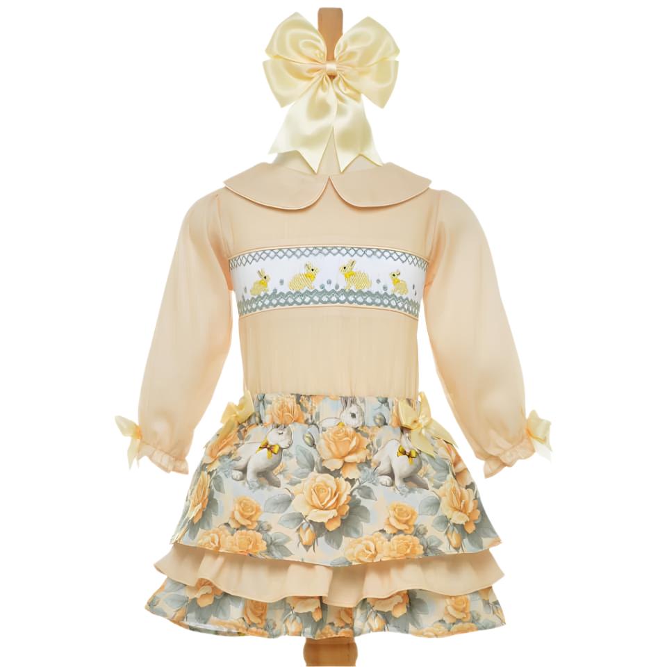 lemon bunny smocked girls skirt set