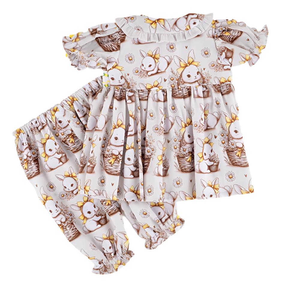 baby girls lemon bunny smocked pj set