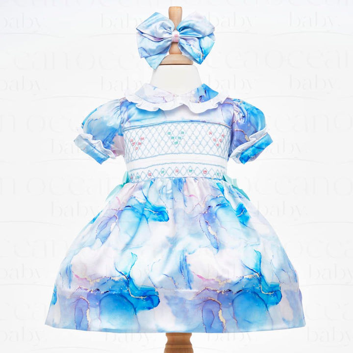 Ocean Baby Girls Mykonos Satin Smocked Petticoat Layered Dress (NB-8Yrs)