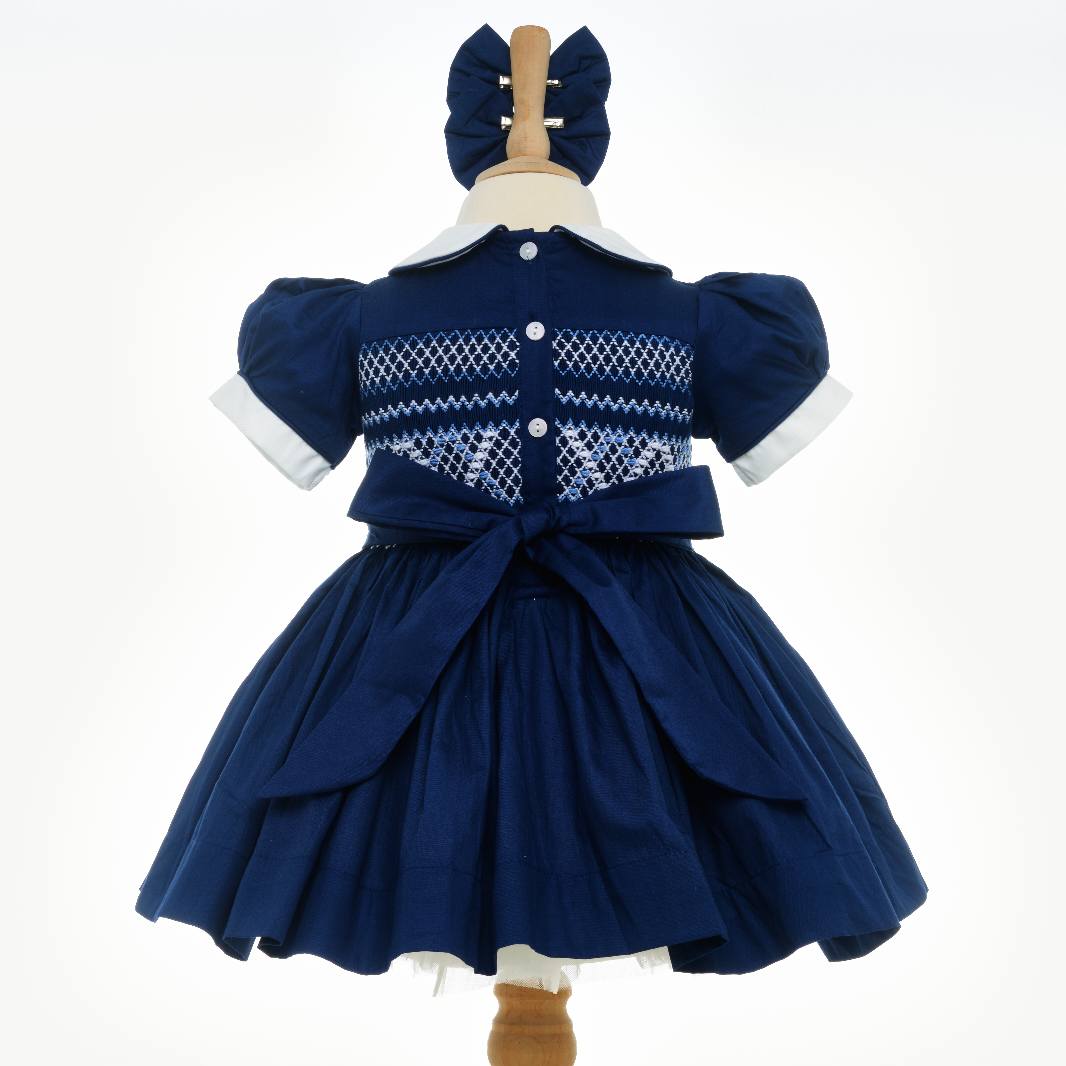 Ocean Baby Girls Midnight Navy Sateen Smocked Petticoat Layered Dress (3M-8Yrs)