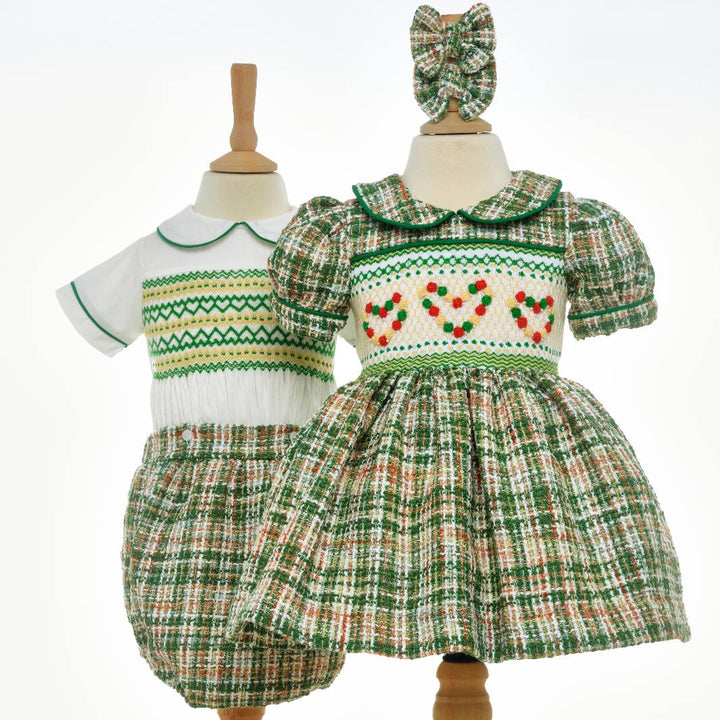 Ocean Baby Girls Smocked Green Tweed Heart Dress (NB-8Yrs)