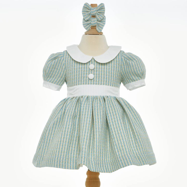 Ocean Baby Girls Old Fashioned Blue Tweed Petticoat Layered Dress (12M-12Yrs)