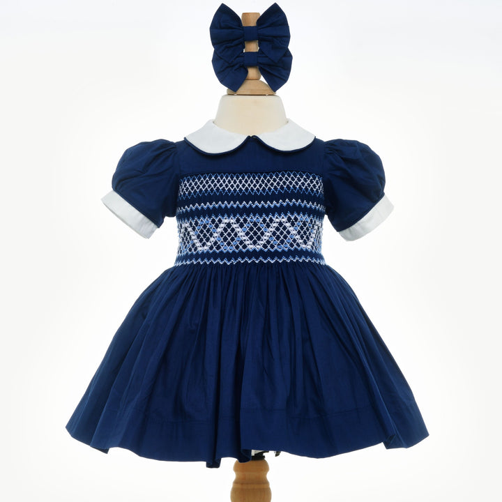 Ocean Baby Girls Midnight Navy Sateen Smocked Petticoat Layered Dress (3M-8Yrs)