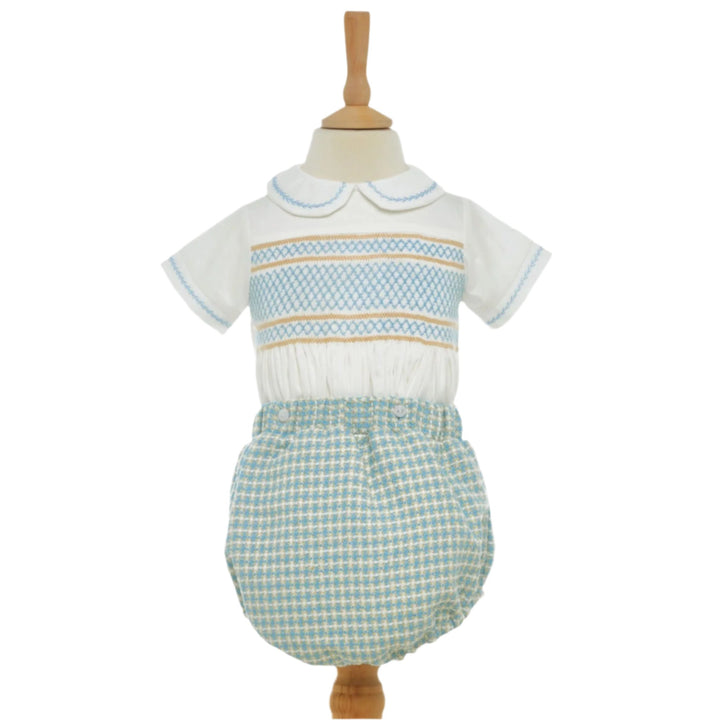 Ocean Baby Boys Blue Smocked Tweed Buster Suit (NB-4Yrs)