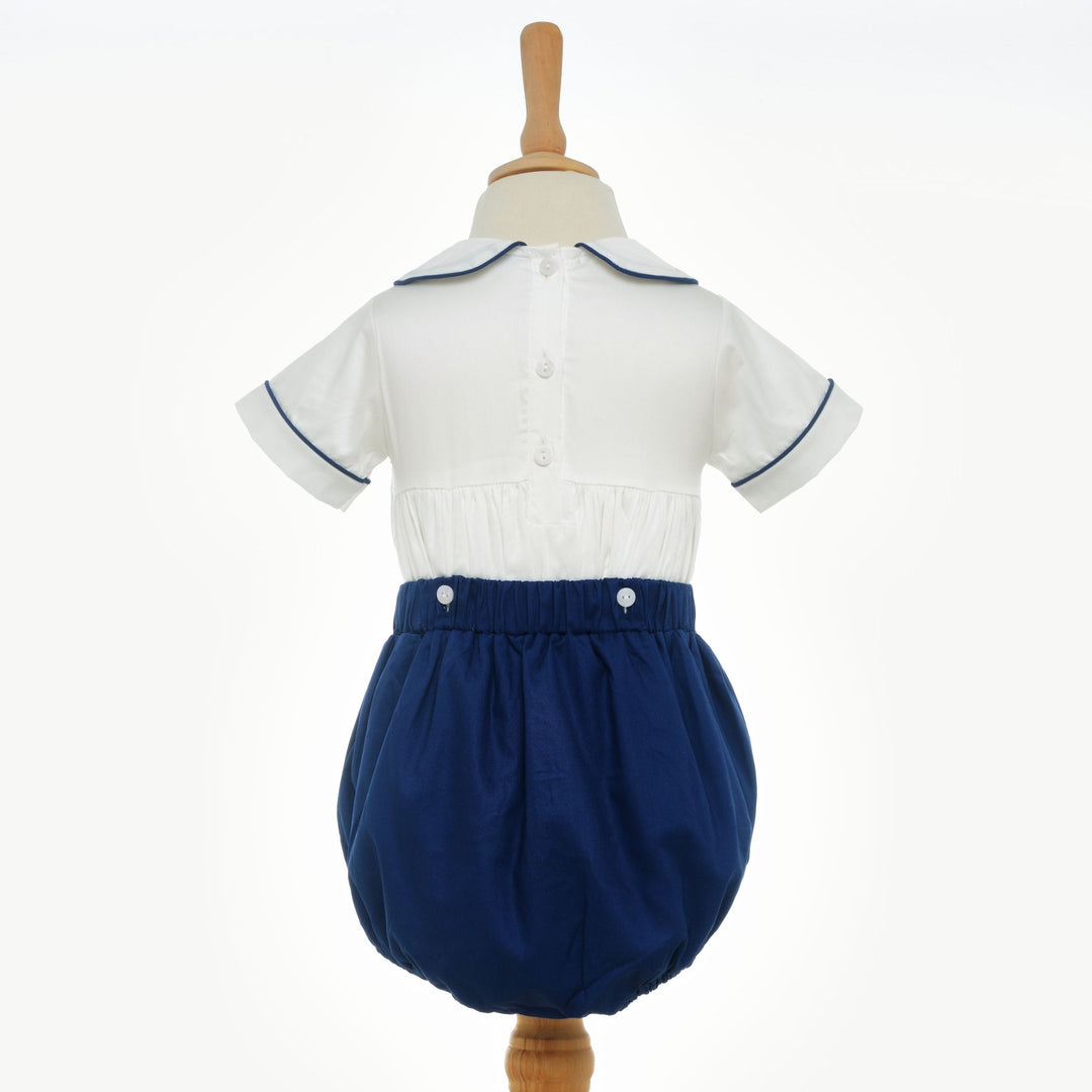 Ocean Baby Midnight Navy Train Themed Smocked Buster Suit (NB-3Yrs)