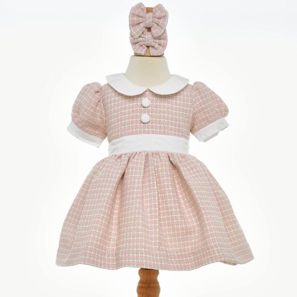 Ocean Baby Girls Old Fashioned Pink Tweed Petticoat Layered Dress (12M-10Yrs)