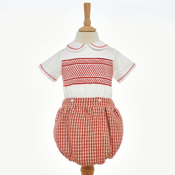 Ocean Baby Boys Red Smocked Tweed Buster Suit (NB-4Yrs)