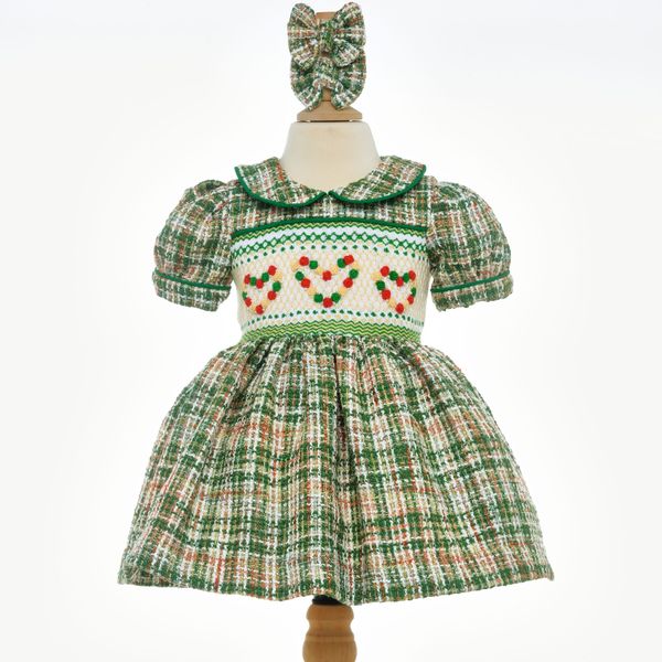 Ocean Baby Girls Smocked Green Tweed Heart Dress (NB-8Yrs)